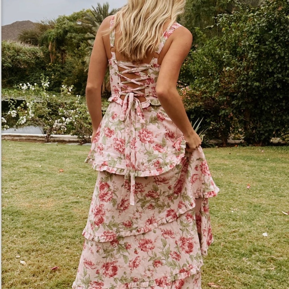 Show Me Your MuMu Pink Floral Tiered Maxi Dress